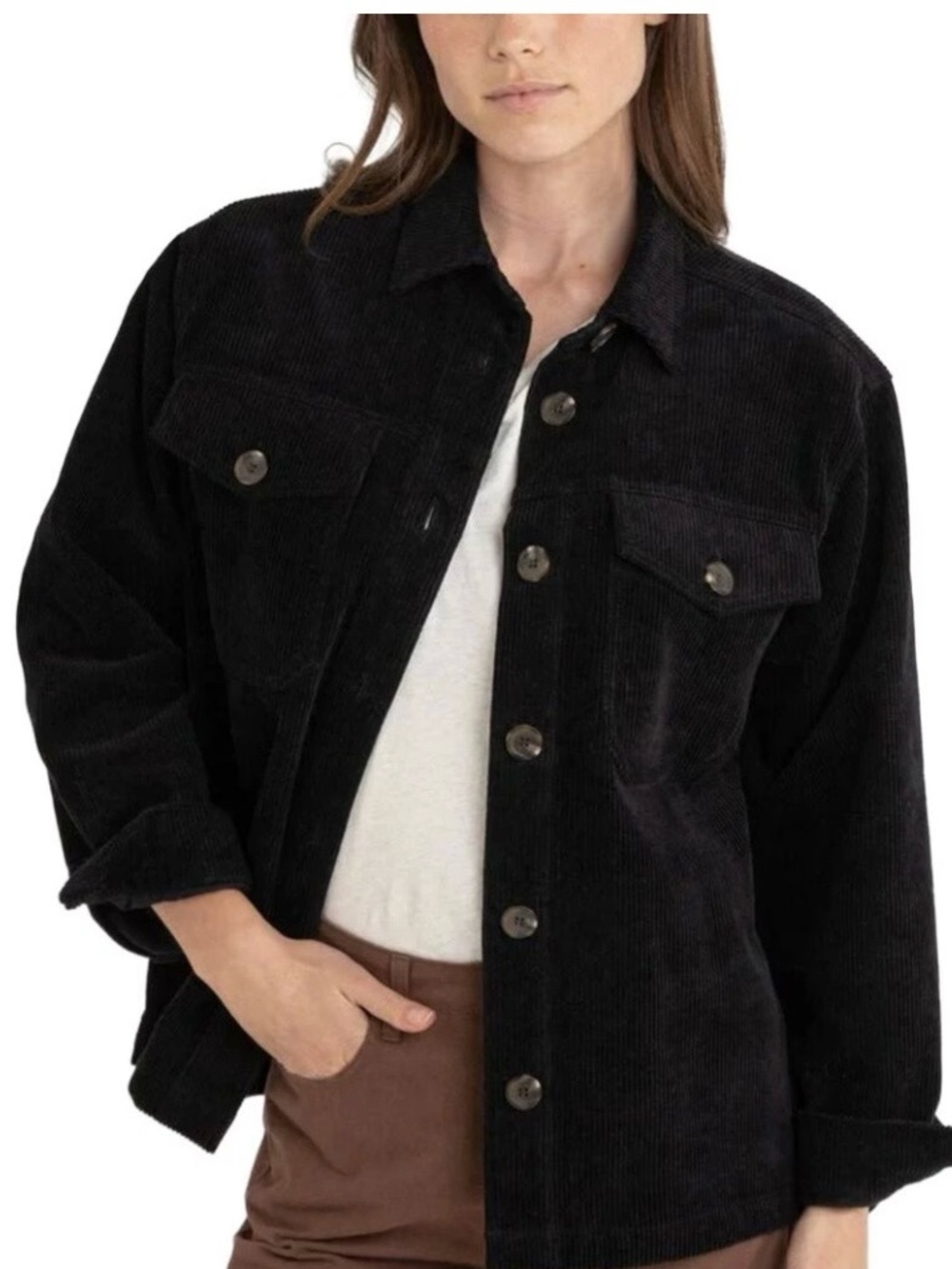 Rafaella NWT 12 Black Corduroy Stretch Button-Up jean jacket